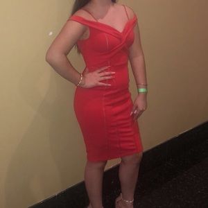 Red orange midi dress